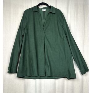 J.JILL | Women's Corduroy Top Blouse Large Tall Green Long Sleeve